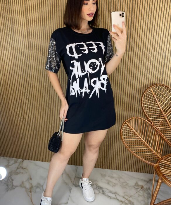 fernandaramosstore com br vestido camisetao preto manga em paete