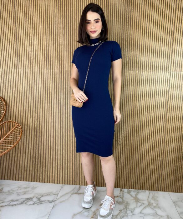 fernandaramosstore com br vestido canelado sem bojo manga curta gola azul marinho 1