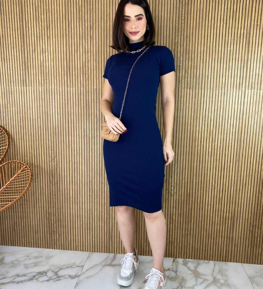 fernandaramosstore com br vestido canelado sem bojo manga curta gola azul marinho 1