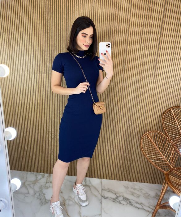 fernandaramosstore com br vestido canelado sem bojo manga curta gola azul marinho 5