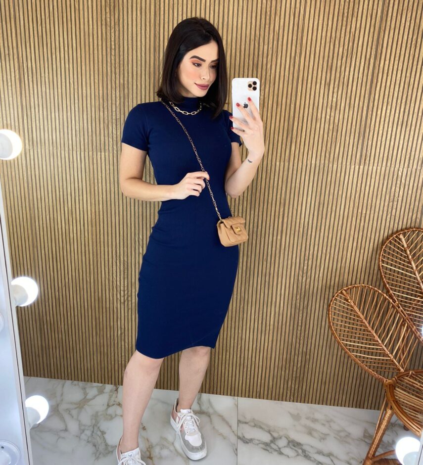 fernandaramosstore com br vestido canelado sem bojo manga curta gola azul marinho 5