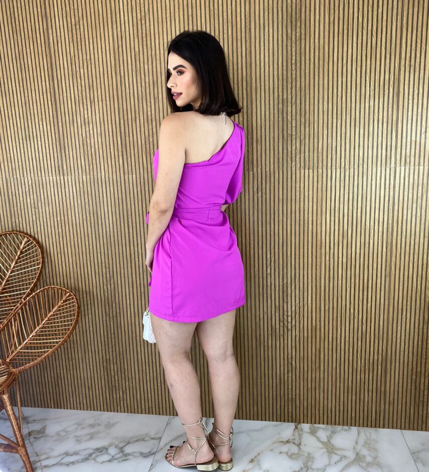 Vestido Curto Mula Manca sem Bojo com Amarração Fúcsia - Fernanda Ramos Store