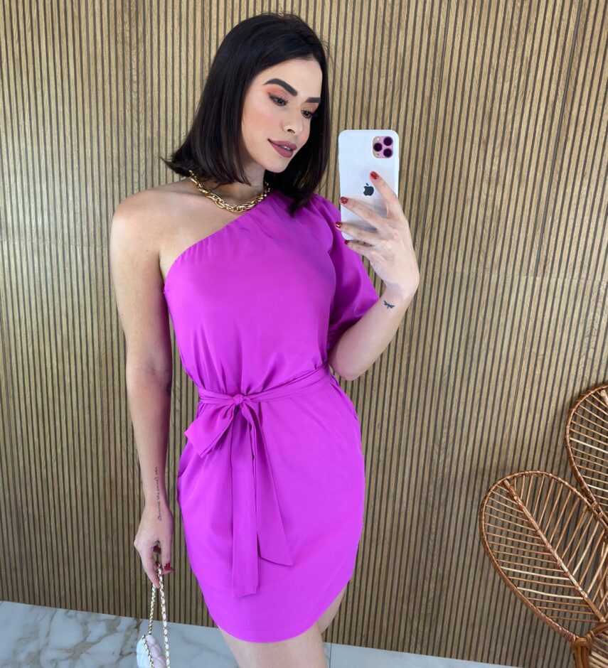 Vestido Curto Mula Manca sem Bojo com Amarração Fúcsia - Fernanda Ramos Store