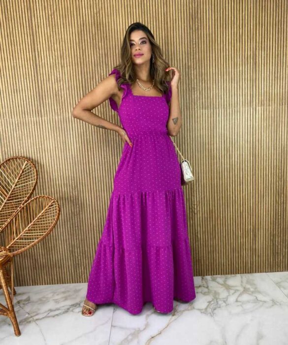 vestido pipoquinha longo fucsia