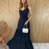 fernandaramosstore com br vestido longo com bojo franzido e amarracao preto 1