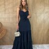 fernandaramosstore com br vestido longo com bojo franzido e amarracao preto 2