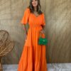 fernandaramosstore com br vestido longo com bojo manga 34 lastex na cintura coral 2