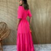 fernandaramosstore com br vestido longo com bojo manga 34 lastex na cintura pink 3