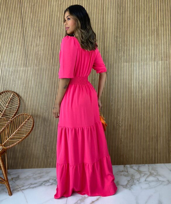 fernandaramosstore com br vestido longo com bojo manga 34 lastex na cintura pink 3