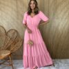 fernandaramosstore com br vestido longo com bojo manga 34 lastex na cintura rosa 1