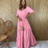 fernandaramosstore com br vestido longo com bojo manga 34 lastex na cintura rosa