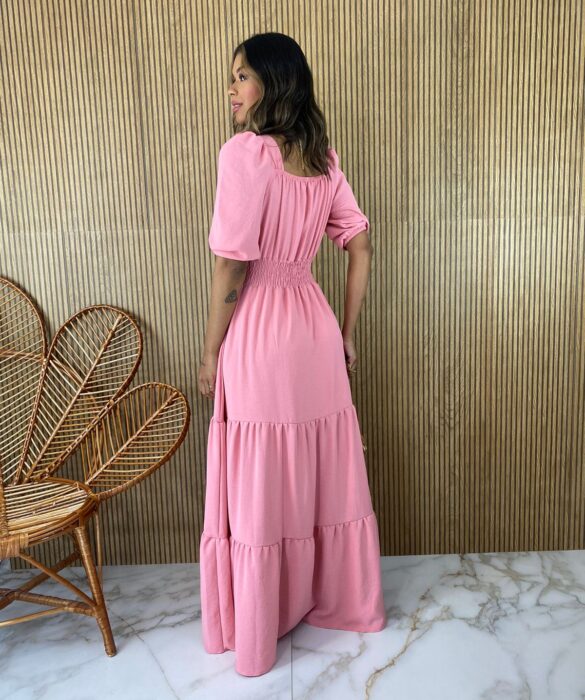 fernandaramosstore com br vestido longo com bojo manga 34 lastex na cintura rosa 2