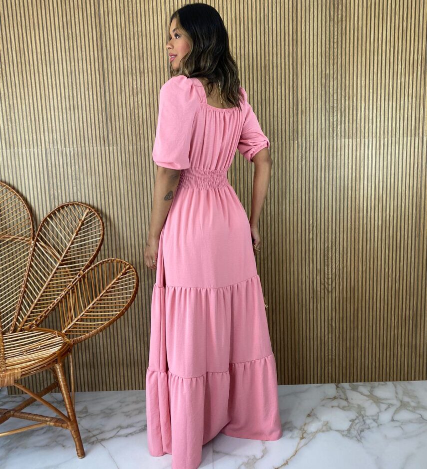 fernandaramosstore com br vestido longo com bojo manga 34 lastex na cintura rosa 2