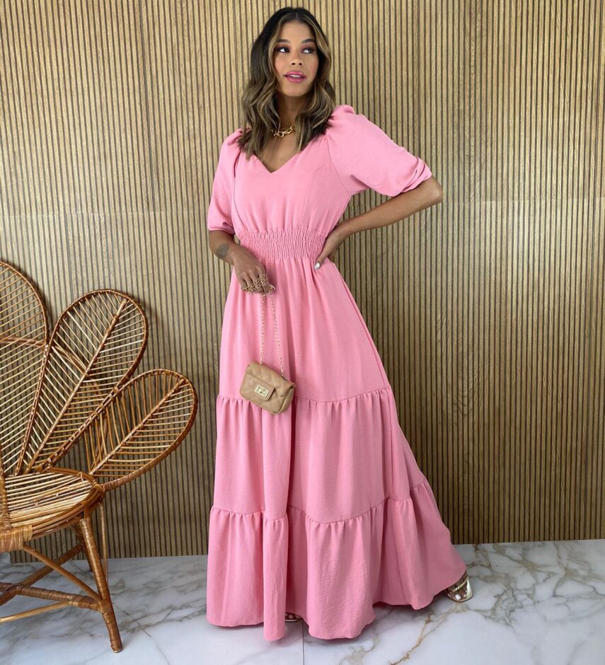 fernandaramosstore com br vestido longo com bojo manga 34 lastex na cintura rosa