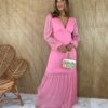 fernandaramosstore com br vestido longo com bojo manga longa decote v tule rosa 2