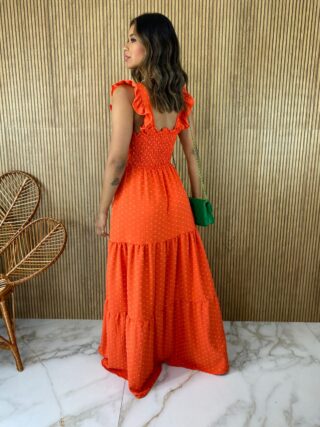 Vestido Longo com Bojo Pipoquinha Coral - Fernanda Ramos Store