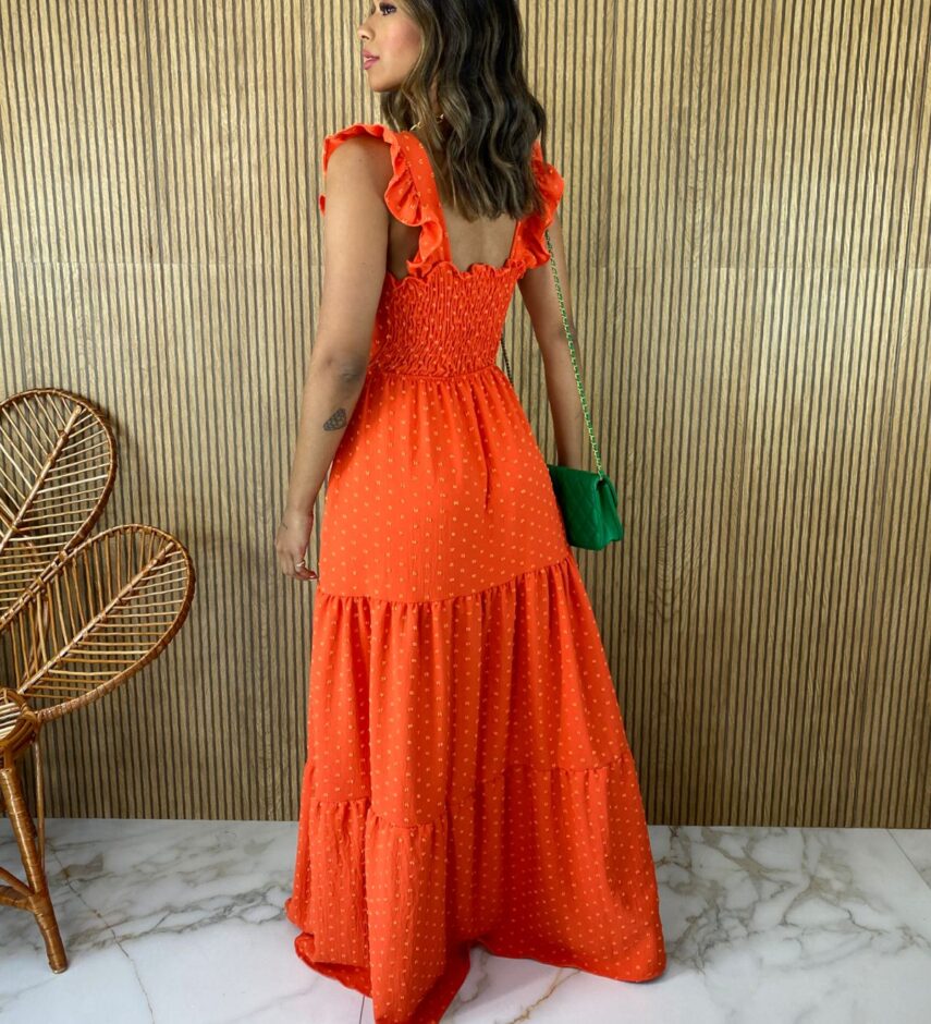 Vestido Longo com Bojo Pipoquinha Coral - Fernanda Ramos Store