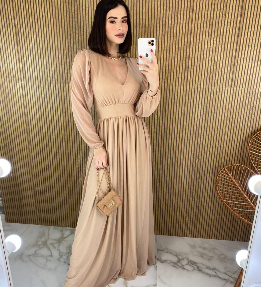 fernandaramosstore com br vestido longo com bojo tule bege manga longa com fenda 1