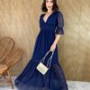 fernandaramosstore com br vestido longo com bojo tule manga 34 azul turquesa copia