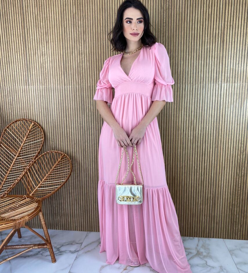 fernandaramosstore com br vestido longo com bojo tule manga 34 rosa 3