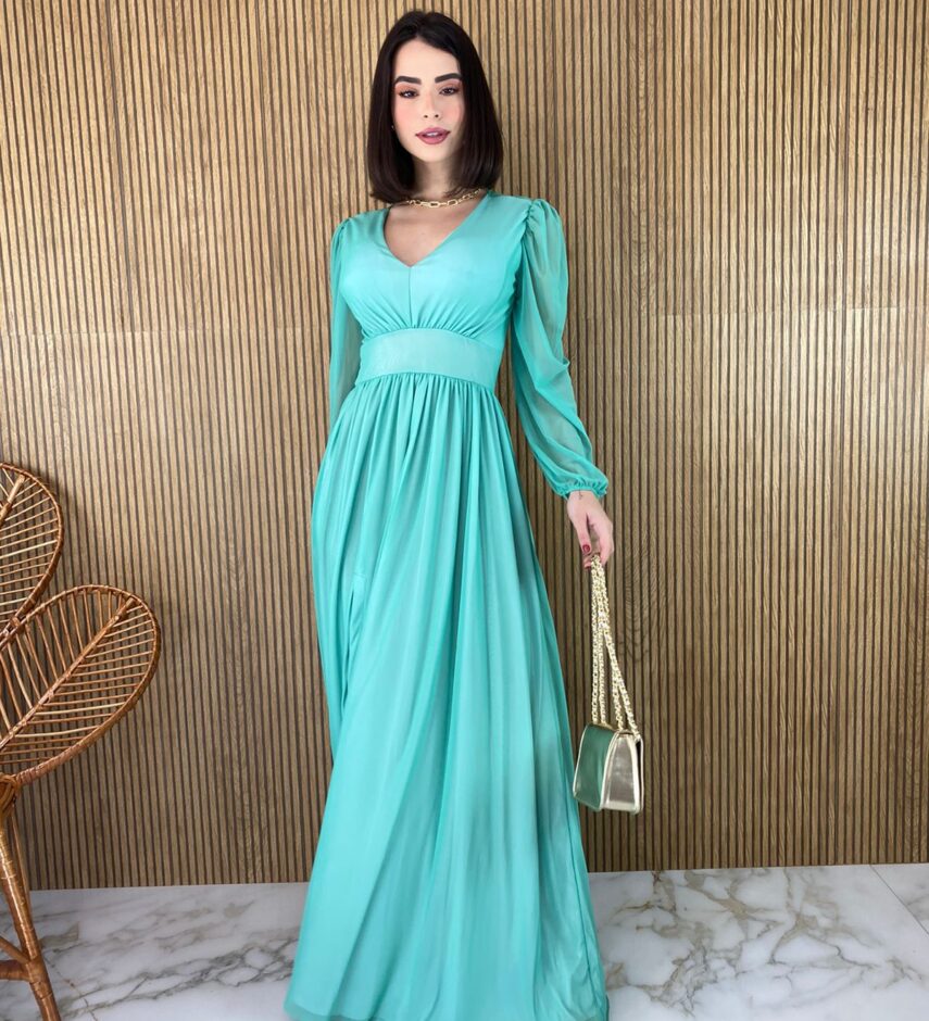 fernandaramosstore com br vestido longo com bojo tule verde agua manga longa com fenda 2