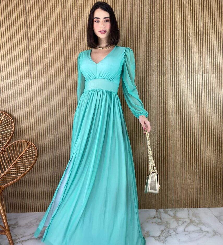 fernandaramosstore com br vestido longo com bojo tule verde agua manga longa com fenda 3