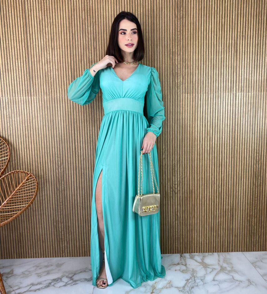 fernandaramosstore com br vestido longo com bojo tule verde agua manga longa com fenda 4