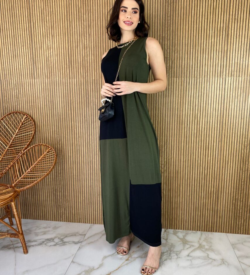 fernandaramosstore com br vestido longo de malha alca grossa verde militar e preto 1