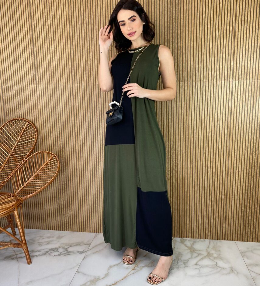 fernandaramosstore com br vestido longo de malha alca grossa verde militar e preto 2
