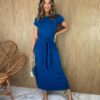 fernandaramosstore com br vestido longo de malha manga curta com amarracao azul petroleo