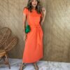 fernandaramosstore com br vestido longo de malha manga curta com amarracao laranja 1