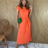 fernandaramosstore com br vestido longo de malha manga curta com amarracao laranja