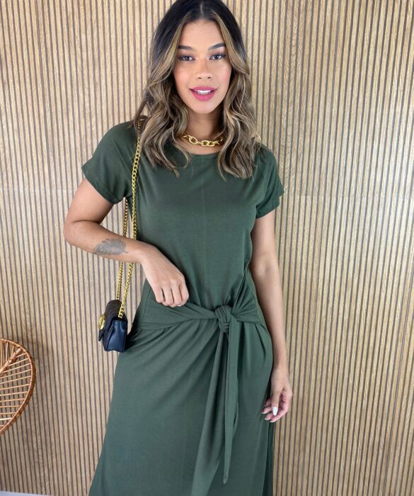 fernandaramosstore com br vestido longo de malha manga curta com amarracao verde militar