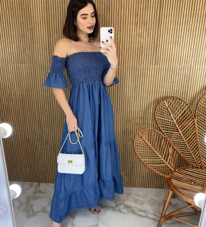 fernandaramosstore com br vestido longo jeans com lastex ombro a ombro 1