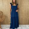 Vestido Longo Pipoquinha Azul Marinho - Fernanda Ramos Store