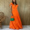 fernandaramosstore com br vestido longo sem bojo com botoes babadinho nas mangas laranja