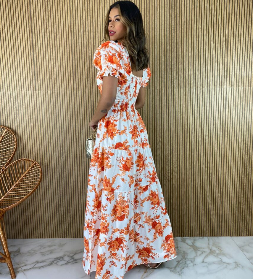 fernandaramosstore com br vestido longo sem bojo off white floral laranja manga bufante 1