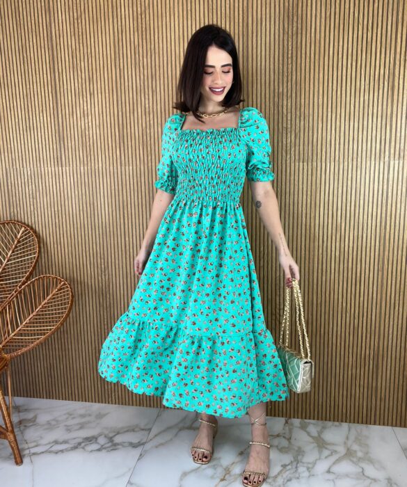 fernandaramosstore com br vestido midi sem bojo com lastex estampado flores verde 1