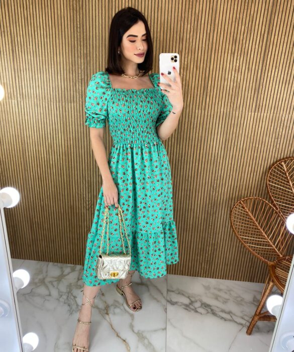 fernandaramosstore com br vestido midi sem bojo com lastex estampado flores verde 4