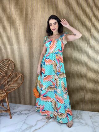 Vestido Longo sem Bojo Babadinho na Alça Estampado - Fernanda Ramos Store
