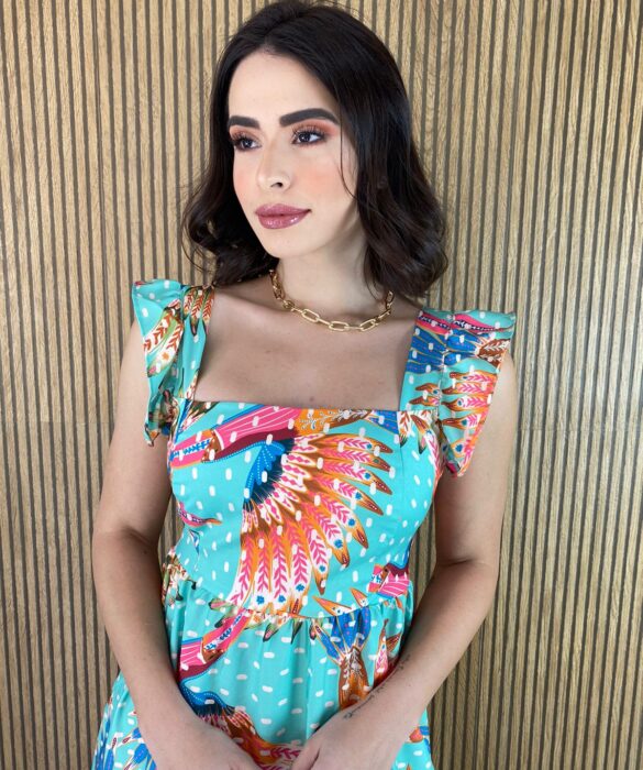 Vestido Longo sem Bojo Babadinho na Alça Estampado - Fernanda Ramos Store