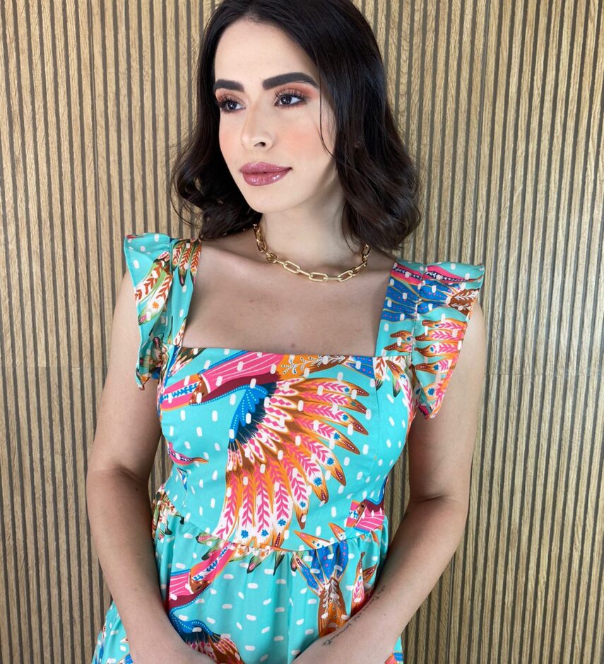 Vestido Longo sem Bojo Babadinho na Alça Estampado - Fernanda Ramos Store