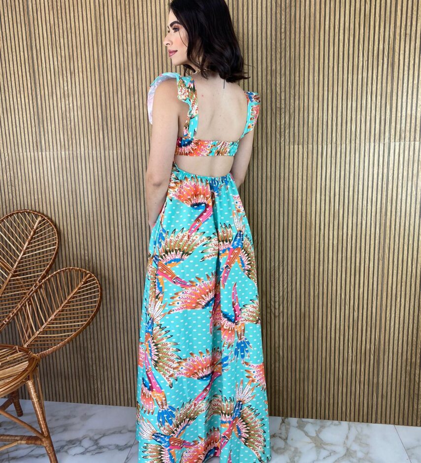 Vestido Longo sem Bojo Babadinho na Alça Estampado - Fernanda Ramos Store