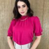 fernandaramosstore com br blusa feminina manga curta com lastex na gola e mangas pink