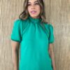 Blusa Feminina Manga Curta com Lastex na Gola e Mangas Verde - Fernanda Ramos Store