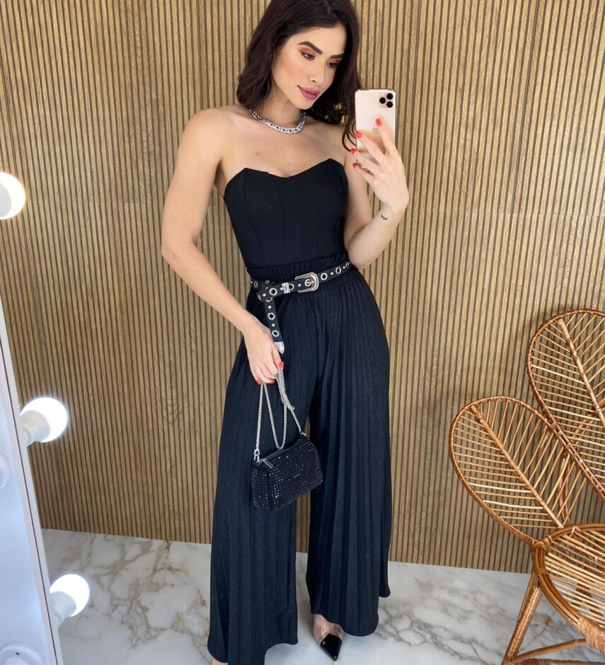 Calça Feminina Pantalona Lurex com Lastex na Cintura - Fernanda Ramos Store