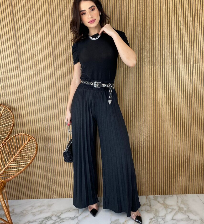 Calça Feminina Pantalona Lurex com Lastex na Cintura - Fernanda Ramos Store
