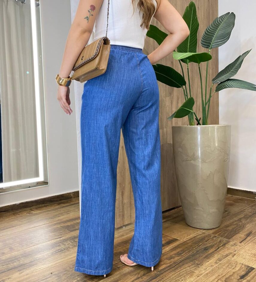 Calça Jeans Feminina Pantalona com Elástico - Fernanda Ramos Store