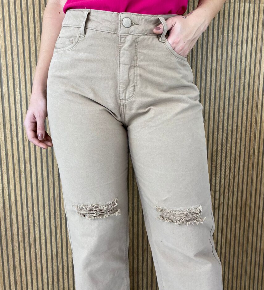 Calça Jeans Feminina Wide Leg 29270 Caqui - Fernanda Ramos Store