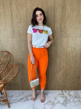 Calça Skinny Feminina com Botões e Bolsos Coral - Fernanda Ramos Store